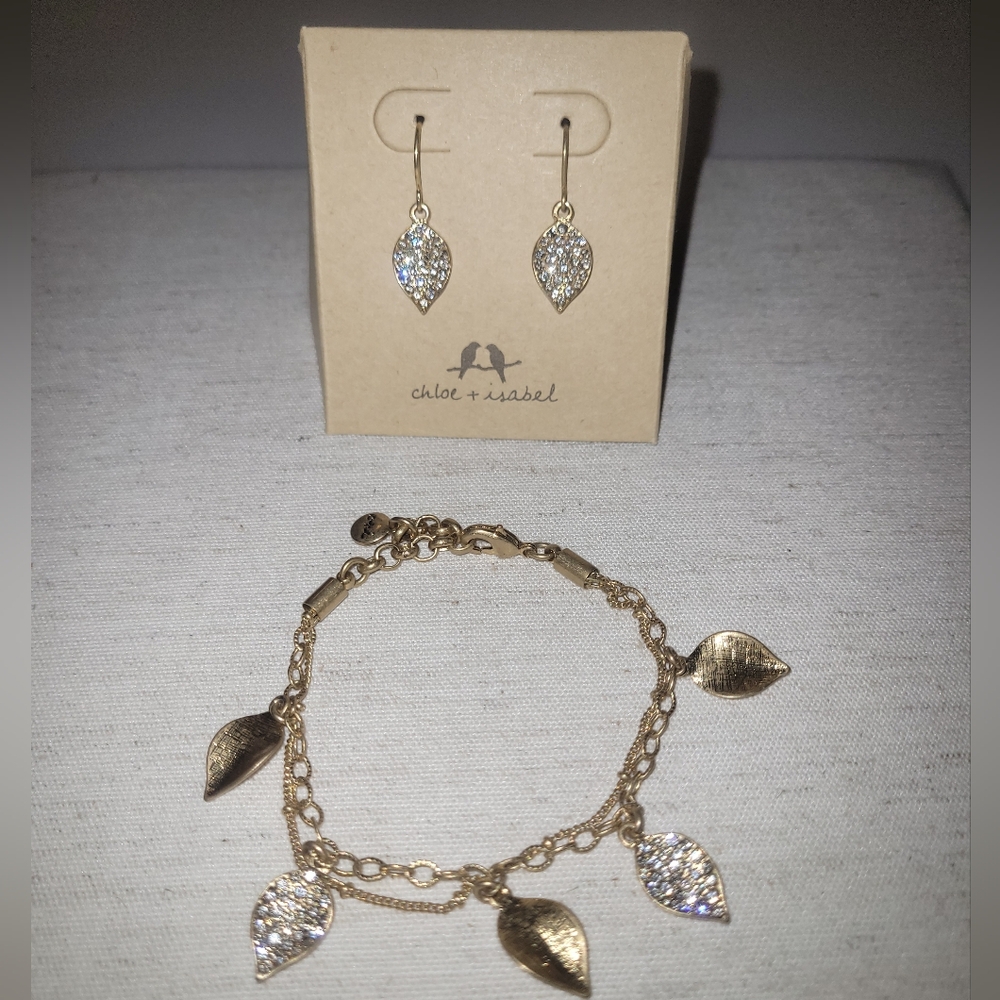 NEW Chloe + Isabel Pave and Textured Bracelet and Leaf Drop Earrings (E264)